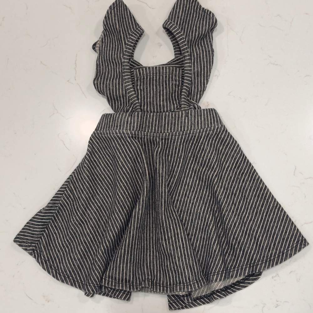 Girls Black & White Striped Ruffle Strap Dress